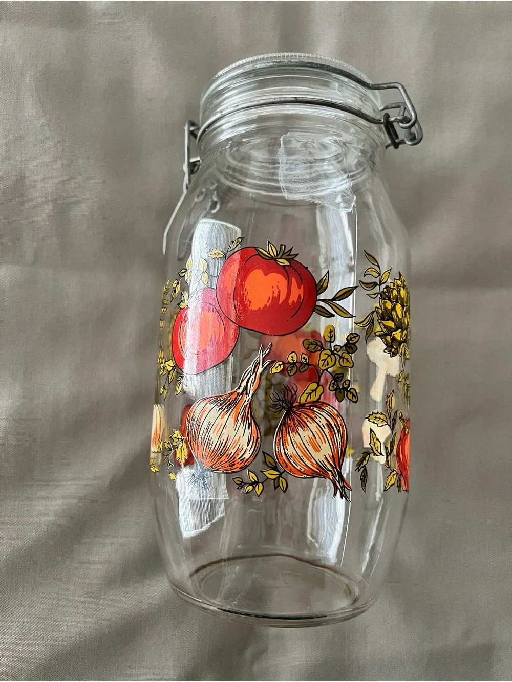 Vintage ARC France 2L Canister Jar with Lid - Mushrooms & Tomatoes